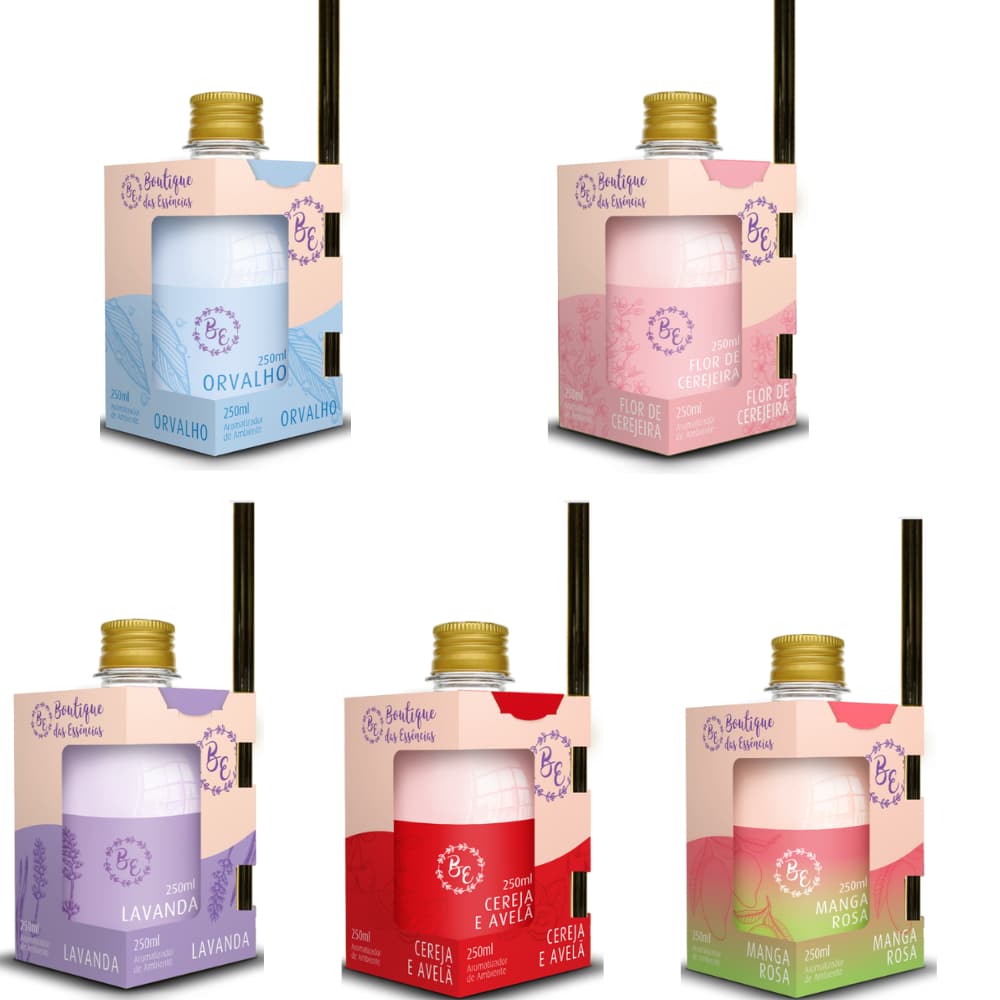 Aromatizador de Ambiente – Kit Econômico com 5 Unidades CEREJA E AVELÃ / PERA COM CHANTILLY / MORANGO / MANGA ROSA /LAVA