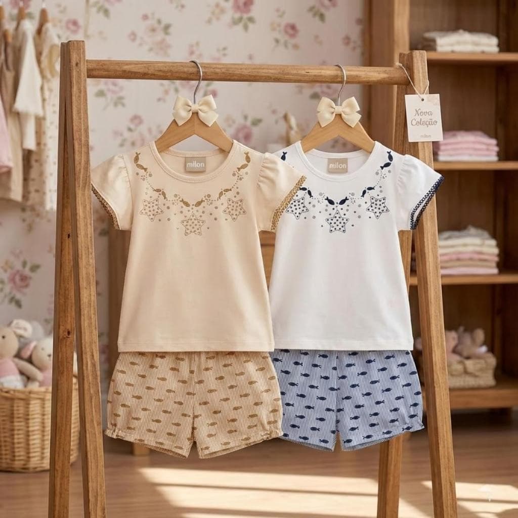 Conjunto Infantil Menina Milon Verão Verão Blusa E Short Milon 01 ao 08