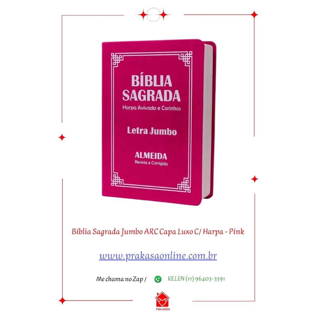 Bíblia Sagrada Jumbo ARC Capa Luxo com Harpa - Pink