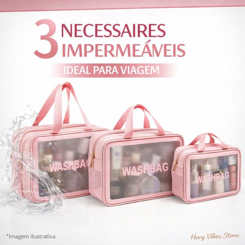 Kit 3 Necessaires Impermeáveis para Viagem – Grandes e Funcionais