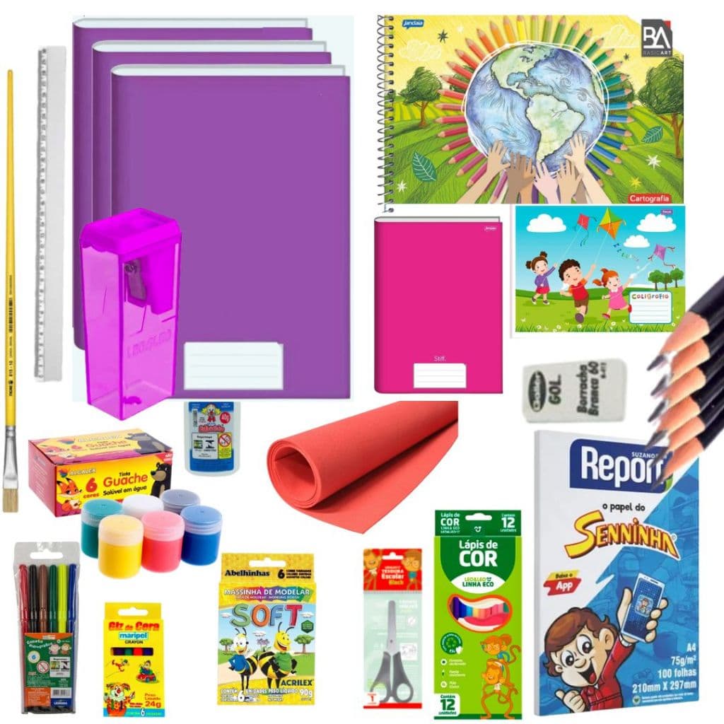 Kit Lista De Material Escolar Ensino Fundamental 18 Itens - Papelaria UP Lar