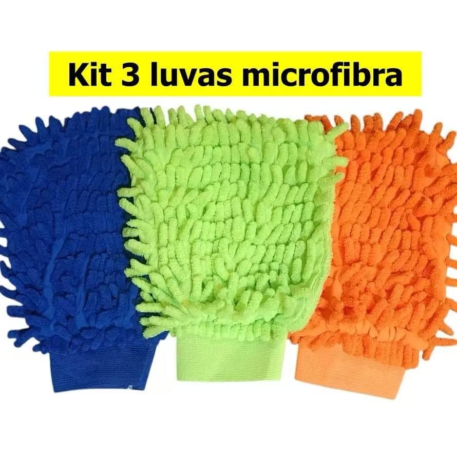 Kit 3 Luva Pano de Microfibra Multiuso Para Limpeza Veicular Carro