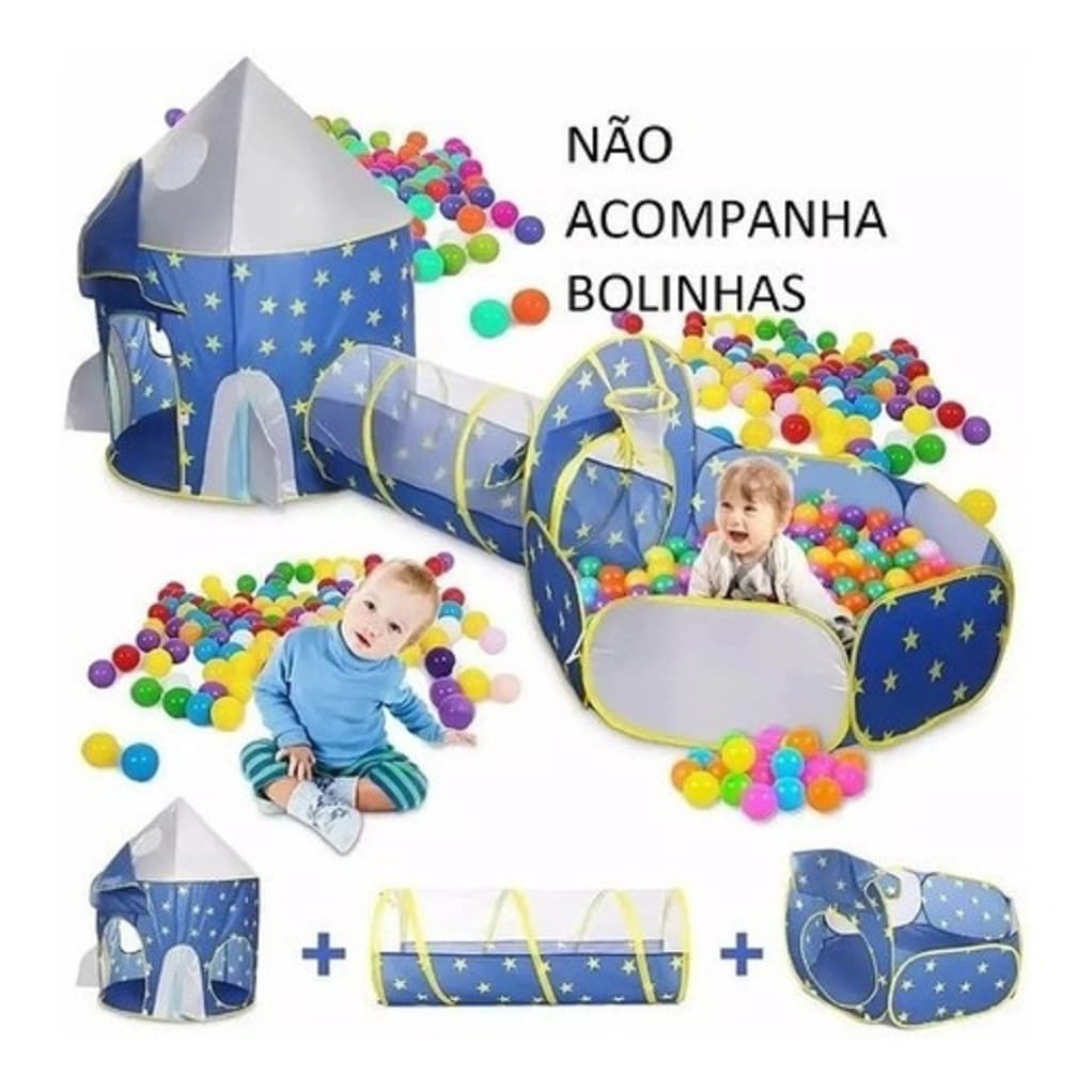 Barraca Infantil Toca Túnel 3 Em 1 Azul