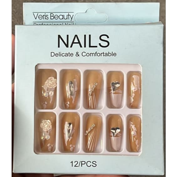 Kit Com 12 Peças Unhas Postiças Longas Decoradas