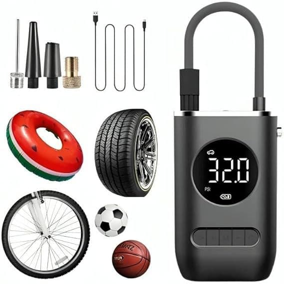 Bomba de Ar Digital Mini Calibrador Compressor de Pneus Carro Moto Bike Com Lanterna Led Portátil