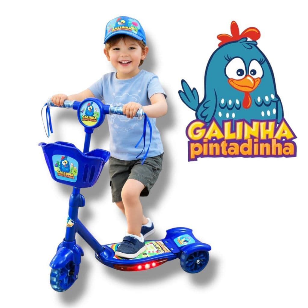 Patinete Infantil Galinha Pintadinha Musical Cesta Luzes 3 Rodas Menino/Menina