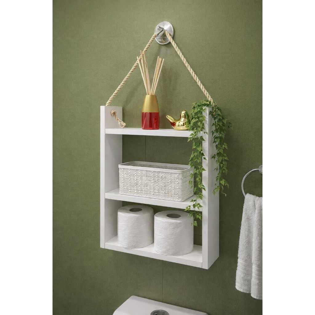 organizador para banheiro 100% mdf cor branca com corda