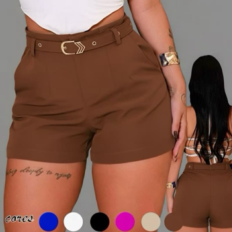 Short Feminino Alfaiataria Com Cinto Estiloso