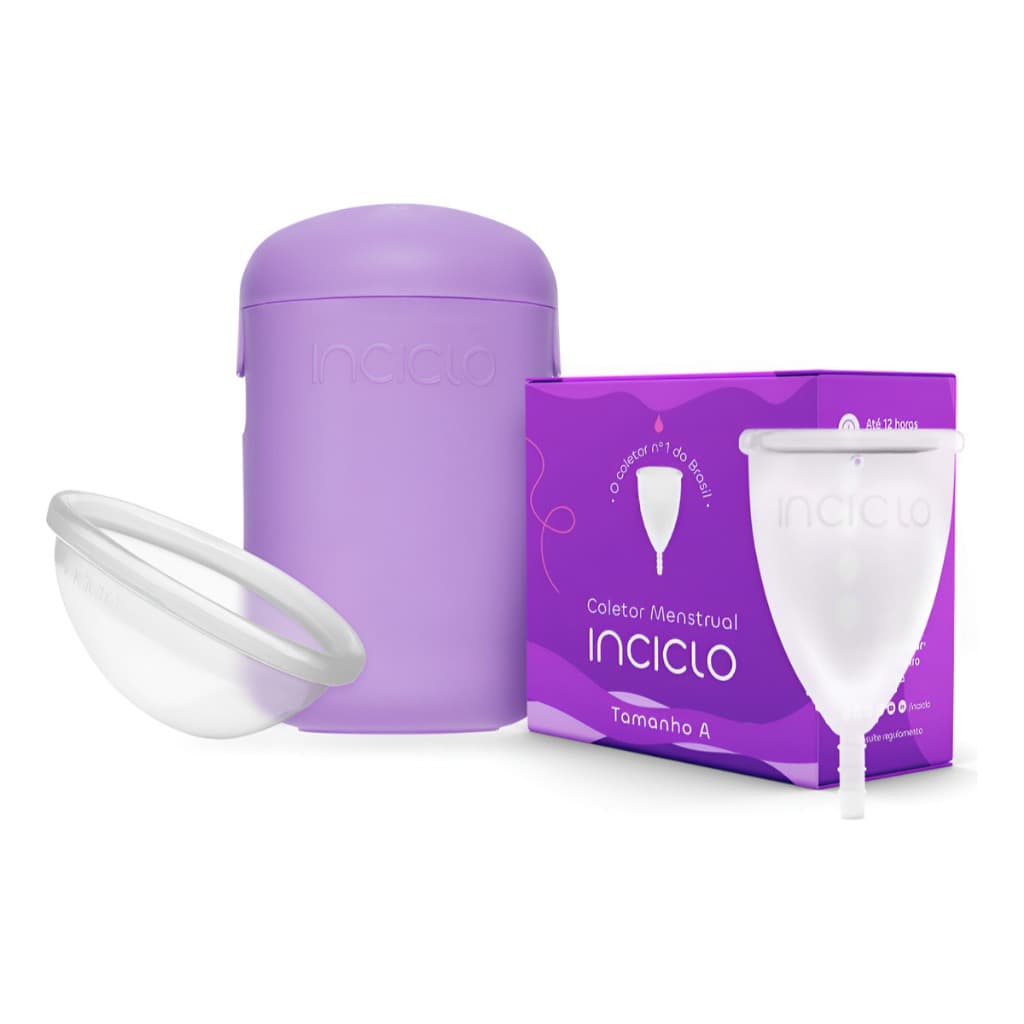 Coletor Menstrual + Disco Menstrual + Cápsula Esterilizadora Inciclo Reutilizável em Silicone Medicinal