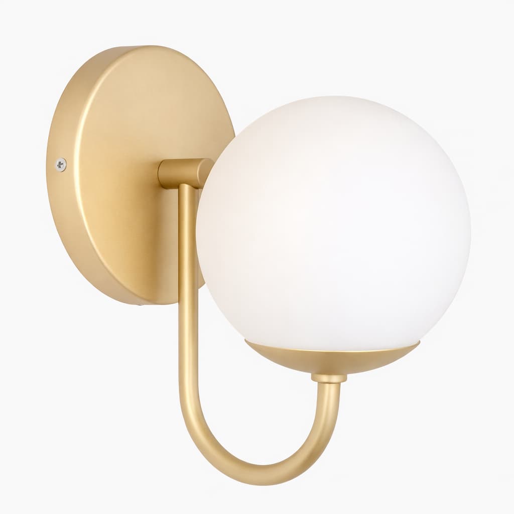 Arandela Curva P Globo 12 Jabuticaba Quarto Dourado Fosco