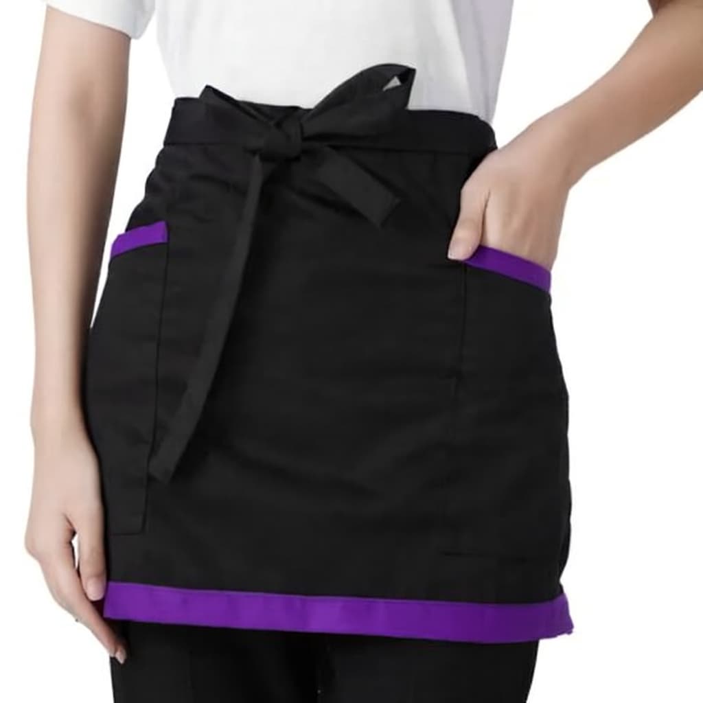 Avental de cintura em tecido preto e roxo 90x45cm