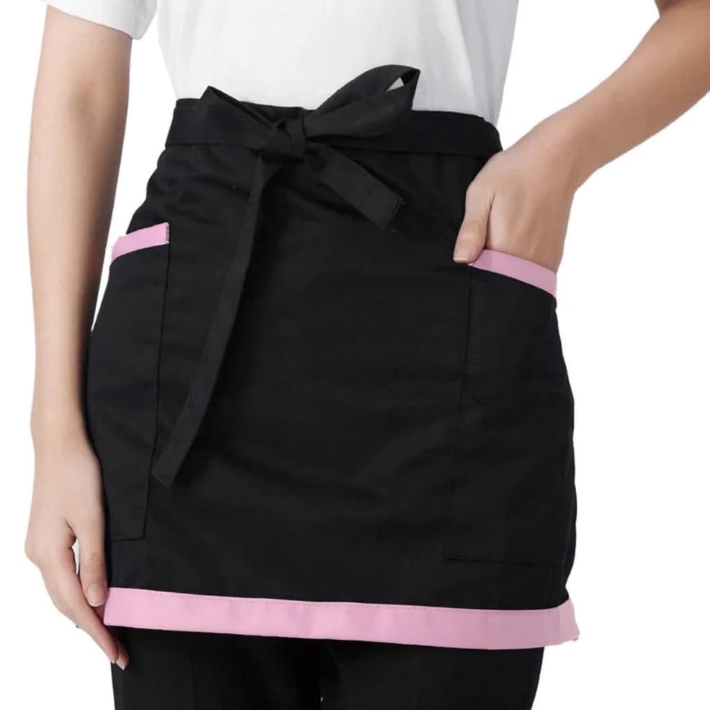 Avental de cintura em tecido preto e rosa bebê 90x45cm