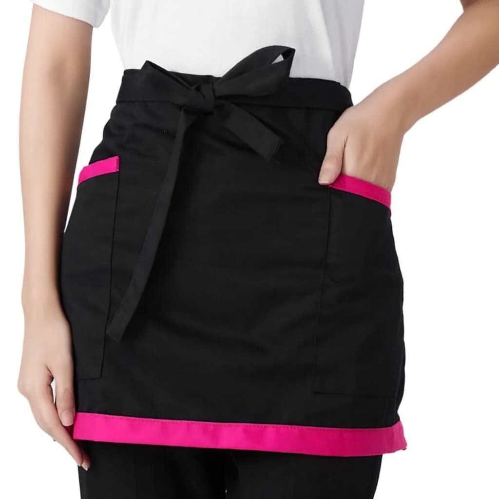 Avental de cintura em tecido preto e pink 90x45cm