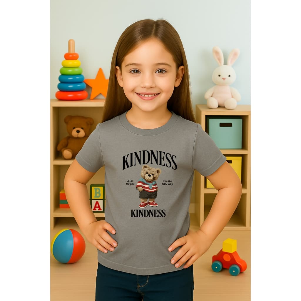 Camiseta Infantil 100% Algodão Estampada Modelo: "Ursinho Kindness" Camisa Unissex Premium