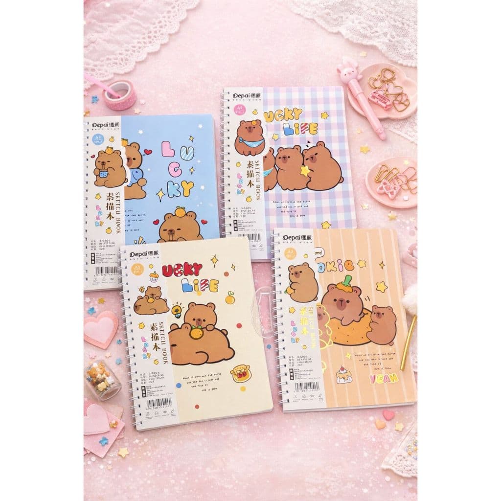 Caderno de Desenho A4 Capivara Fofa Infantil 45 Folhas Capa Firme