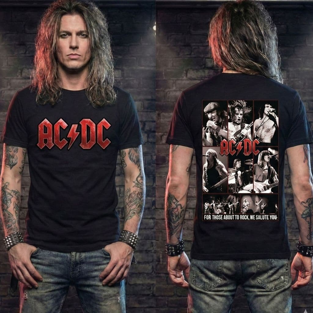 Camiseta Unissex AC DC For Those About To Rock Camisa Banda de Rock Blusa Básica Adulto Infantil