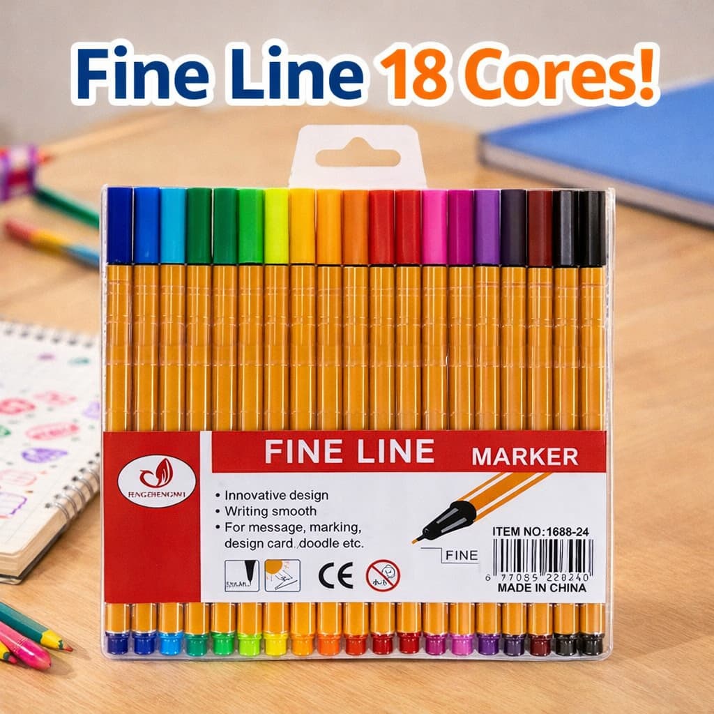 18 Canetas Fine Line Ponta Fina 0.4 Hidrográfica Bolígrafo Para Lettering e Pontilismo Escolar