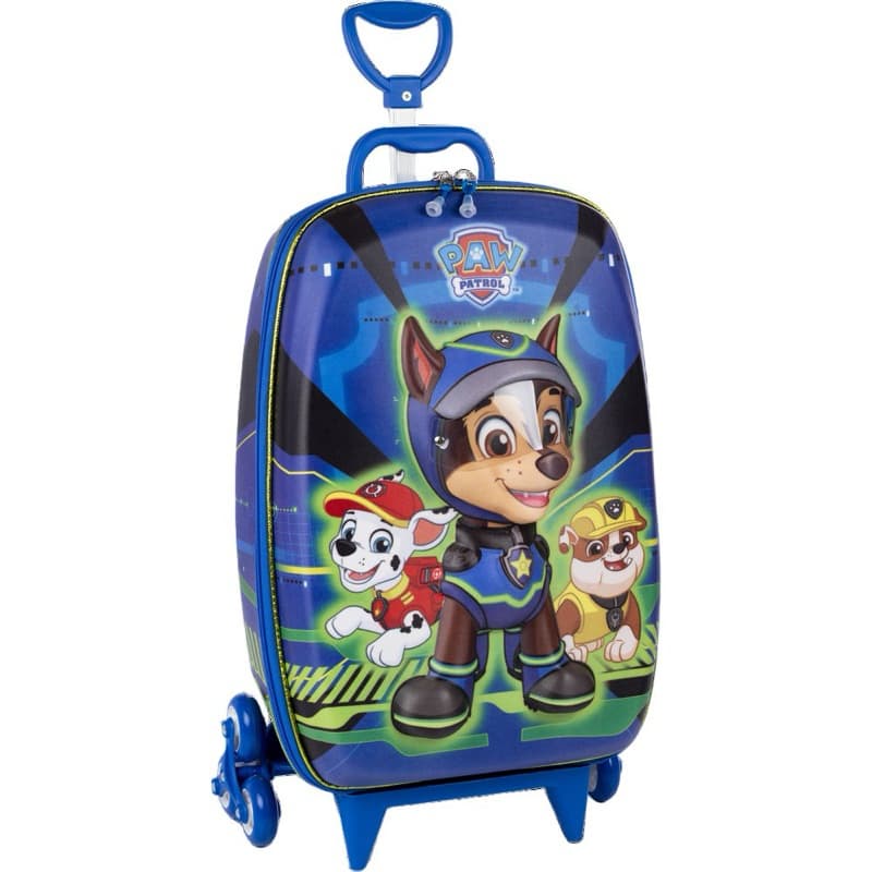 Mala Mochila Infantil Harry Patrulha Canina 3D com Rodinhas Azul Volta as Aulas Material Escolar