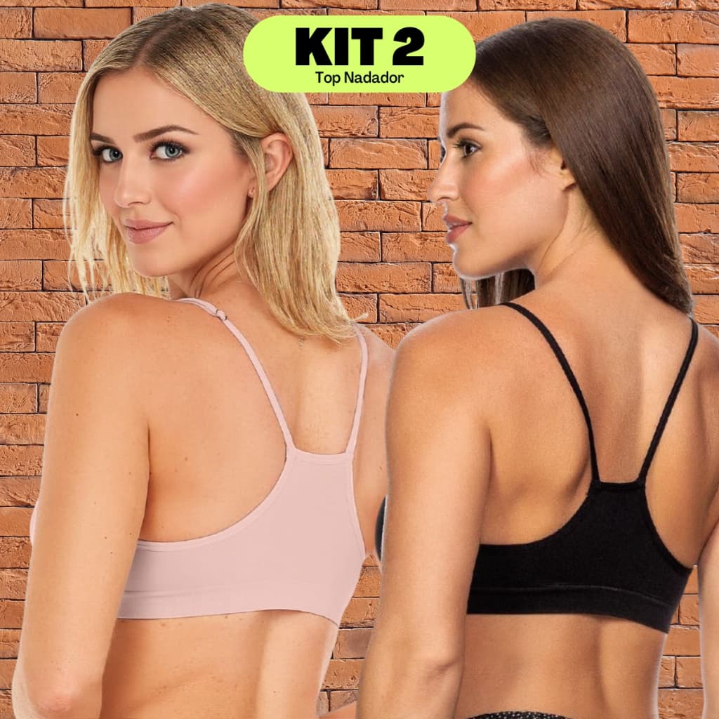 Kit 2 Sutiãs Top Basico Nadador Sem Aro Sem Bojo Alça Regulavel Conforto Sem Costura Zee Rucci