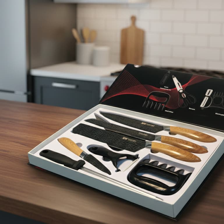 Kit 8 peças jogo de facas inox antiaderente para cozinha churrasco Fio de Navalha Profissional com garra e amolador