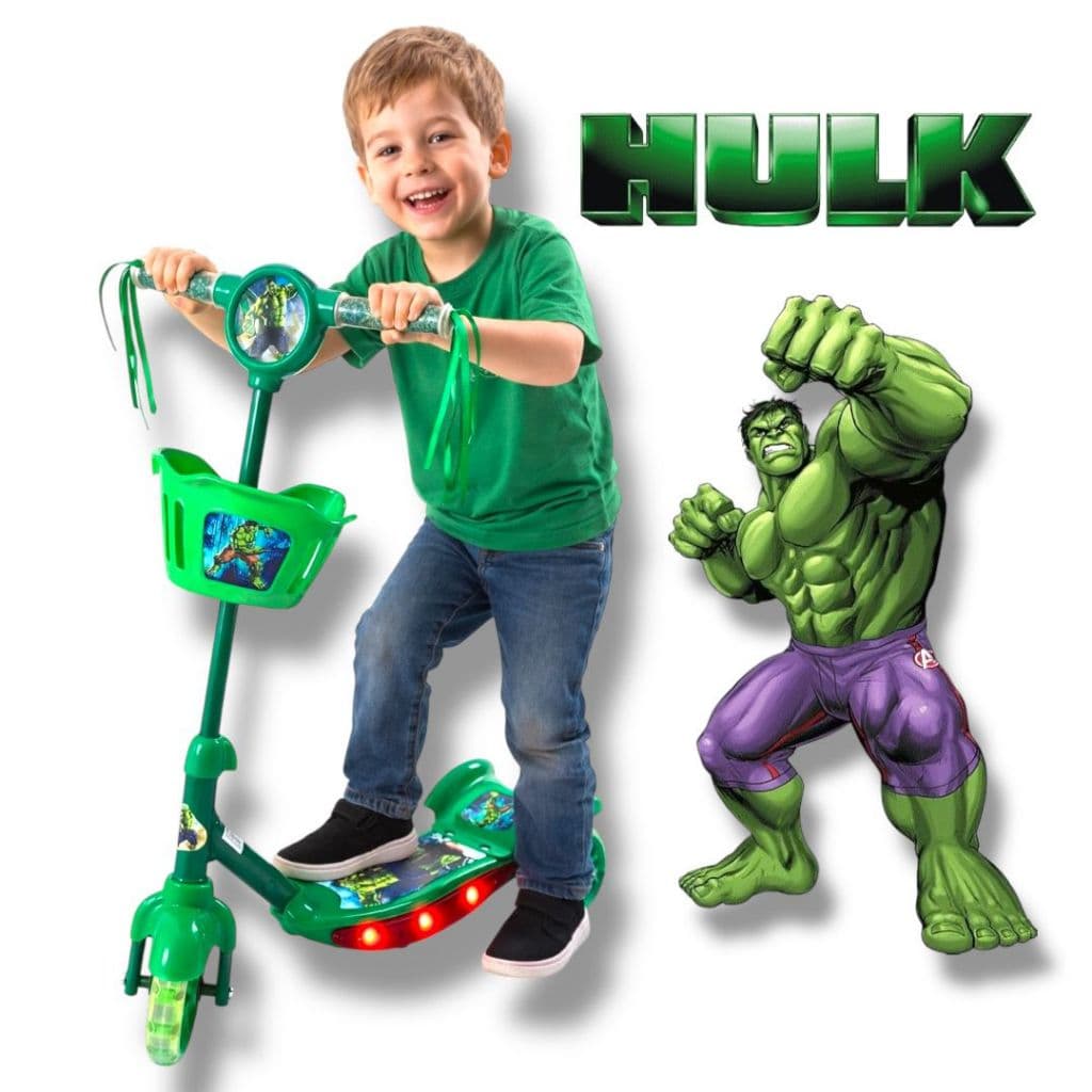 Patinete Hulk Infantil Musical Cestinha Luzes 3 Rodas