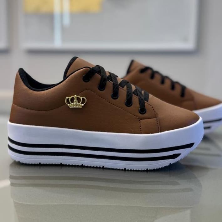 Tenis Plataforma Feminino Branco Preto Rosê Marrom Lançamento