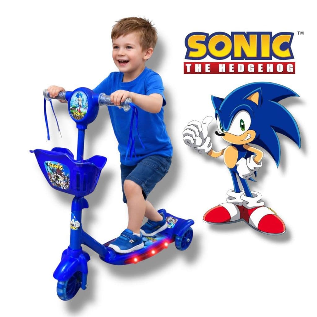 Patinete Infantil Scooter Cesta 3 Rodas com Luz de LED  - Sonic