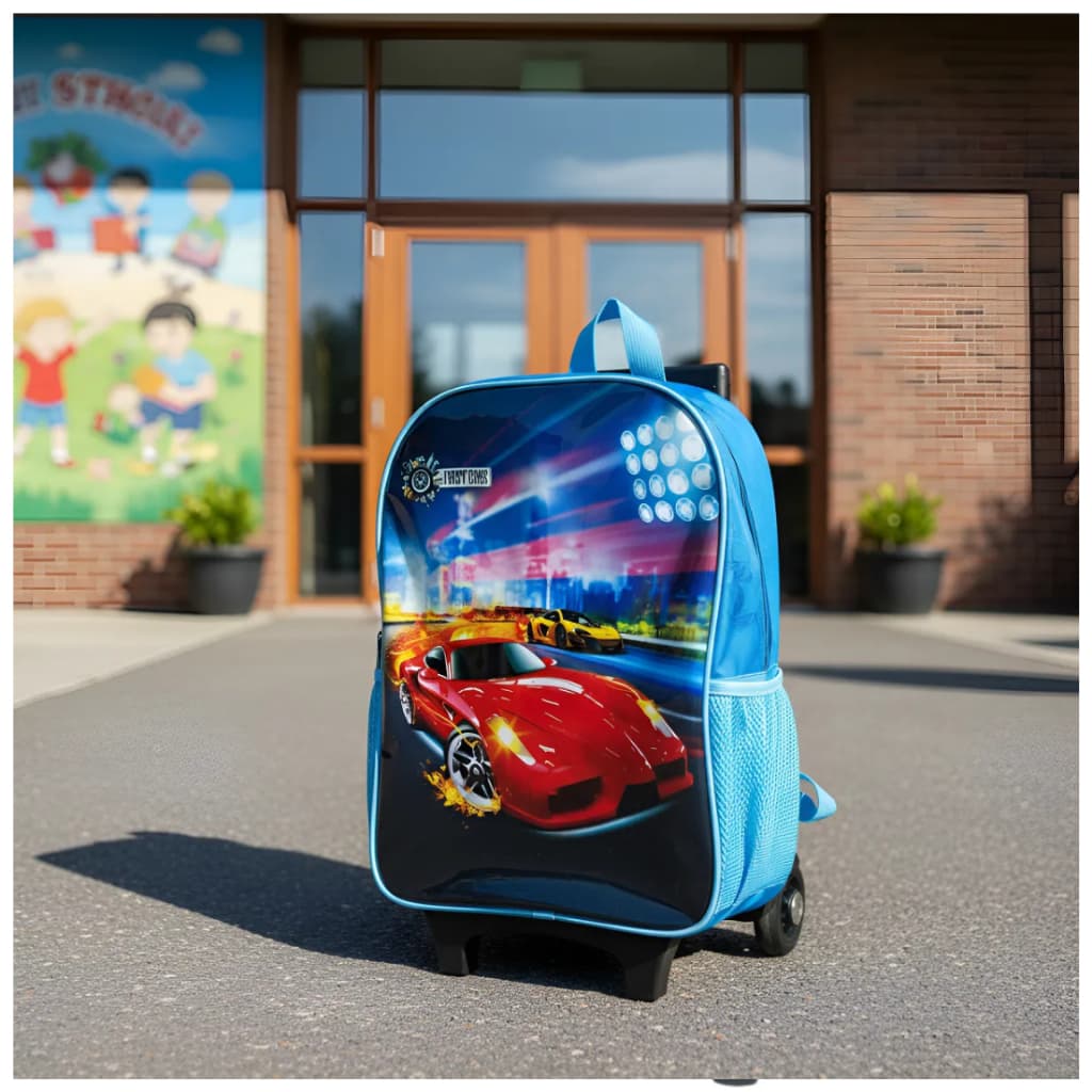Mochila Escolar Rodinhas Alça Costa Carros Grande Menino Criança Creche Escola