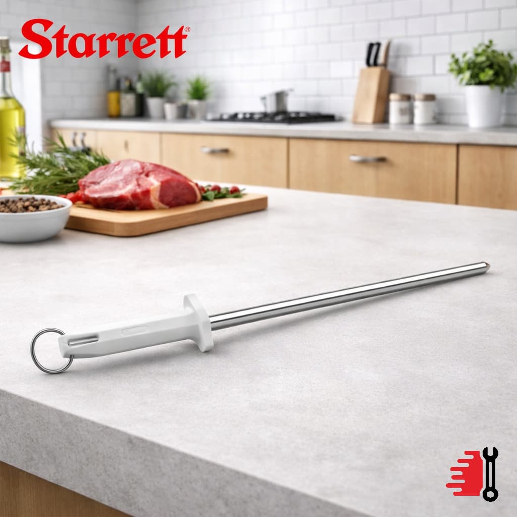 Afiador De Faca Chaira Haste Lisa 30cm 12" Cabo Branco Starrett BKW408-12 Cozinha Açougue Churrasqueiro Chef