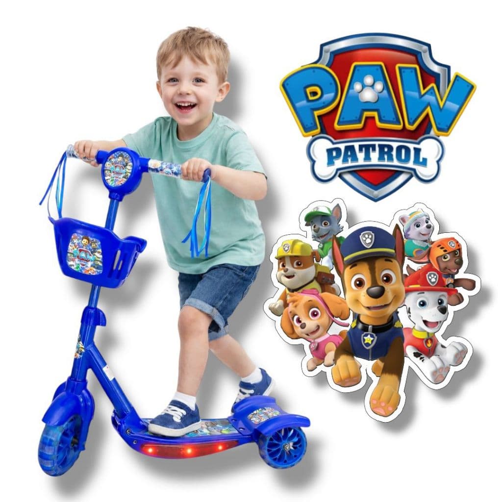 Patinete Infantil Patrulha Canina Musical Cesta Luzes 3 Rodas