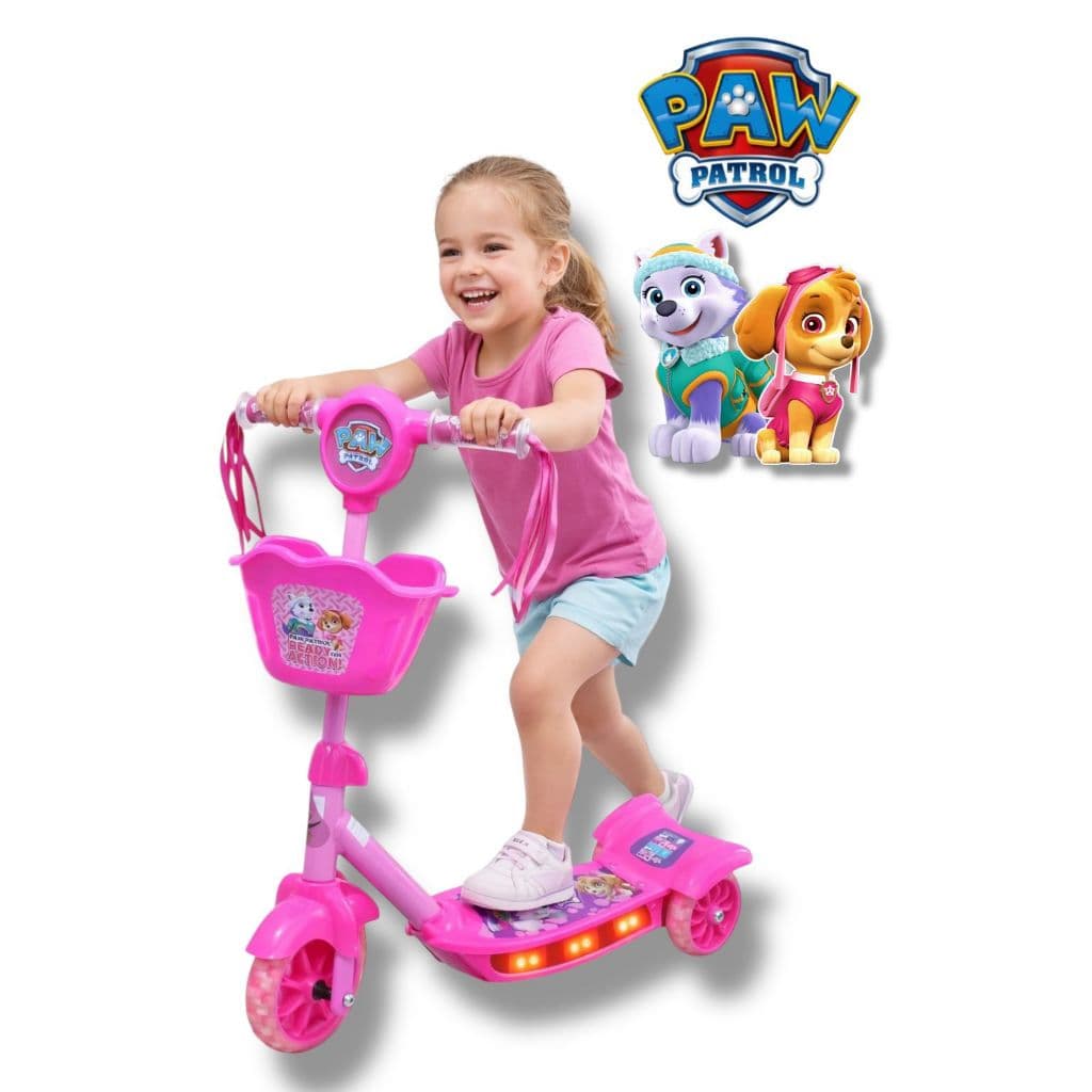 Patinete Patrulha Canina Infantil Musical Cesta Luzes 3 Rodas Menino/Menina