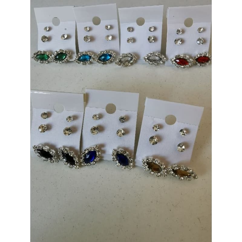 ⭐ KIT 3 Pares Brincos Ponto de Luz + Navete de Strass Luxo Delicado Segundo Furo Oval Fenimino B23600070-15 Prateado