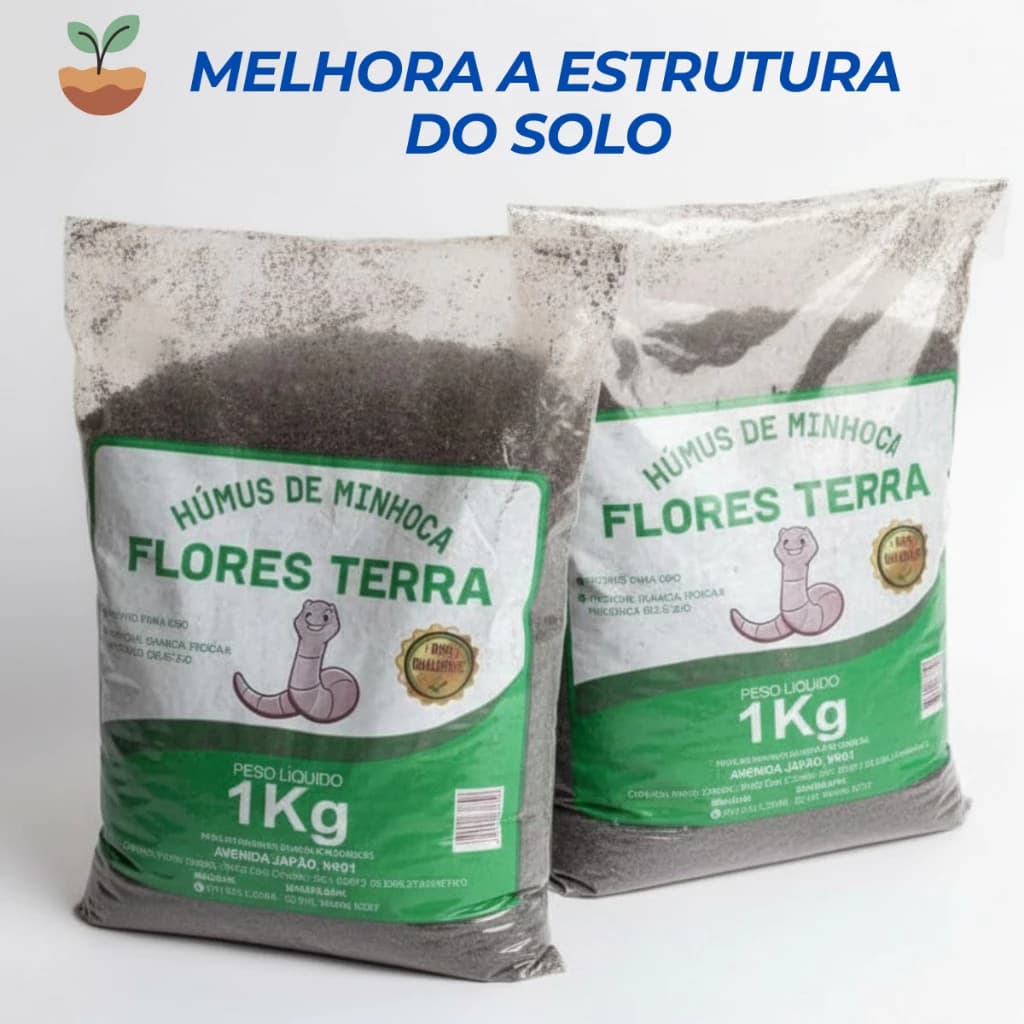 Kit 2 Húmus de Minhoca 1kg Adubo Orgânico Natural Flores Terra P/ Horta