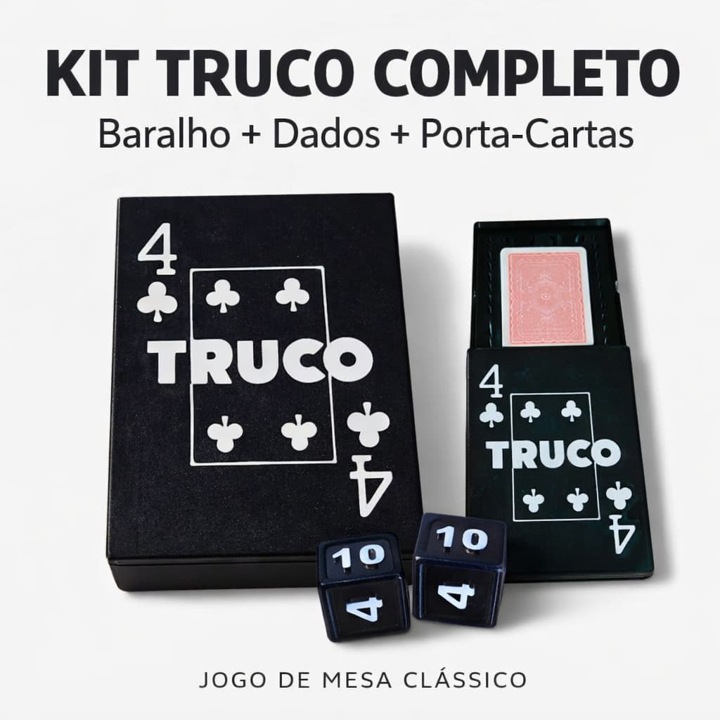 Kit Truco Completo com Baralho completo + Dados (marcadores) + Porta-Cartas - Jogo de Mesa