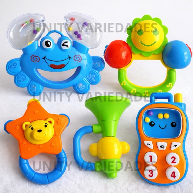 Kit Brinquedo Bebe Chocalho 5 Pc Presente Menina Menino Móbile para Berço Chocalhos Buba Bebê