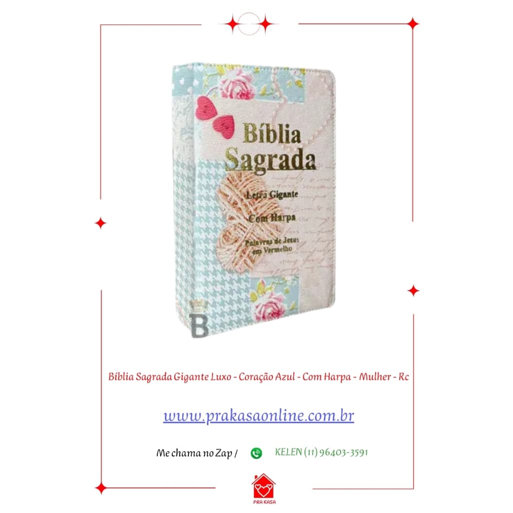 Bíblia Sagrada Gigante Luxo - Coração Azul - Com Harpa - Mulher - RC