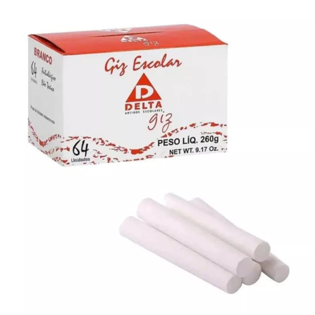 Giz Branco Escolar Para Quadro Verde Negro Delta 64 Unidades