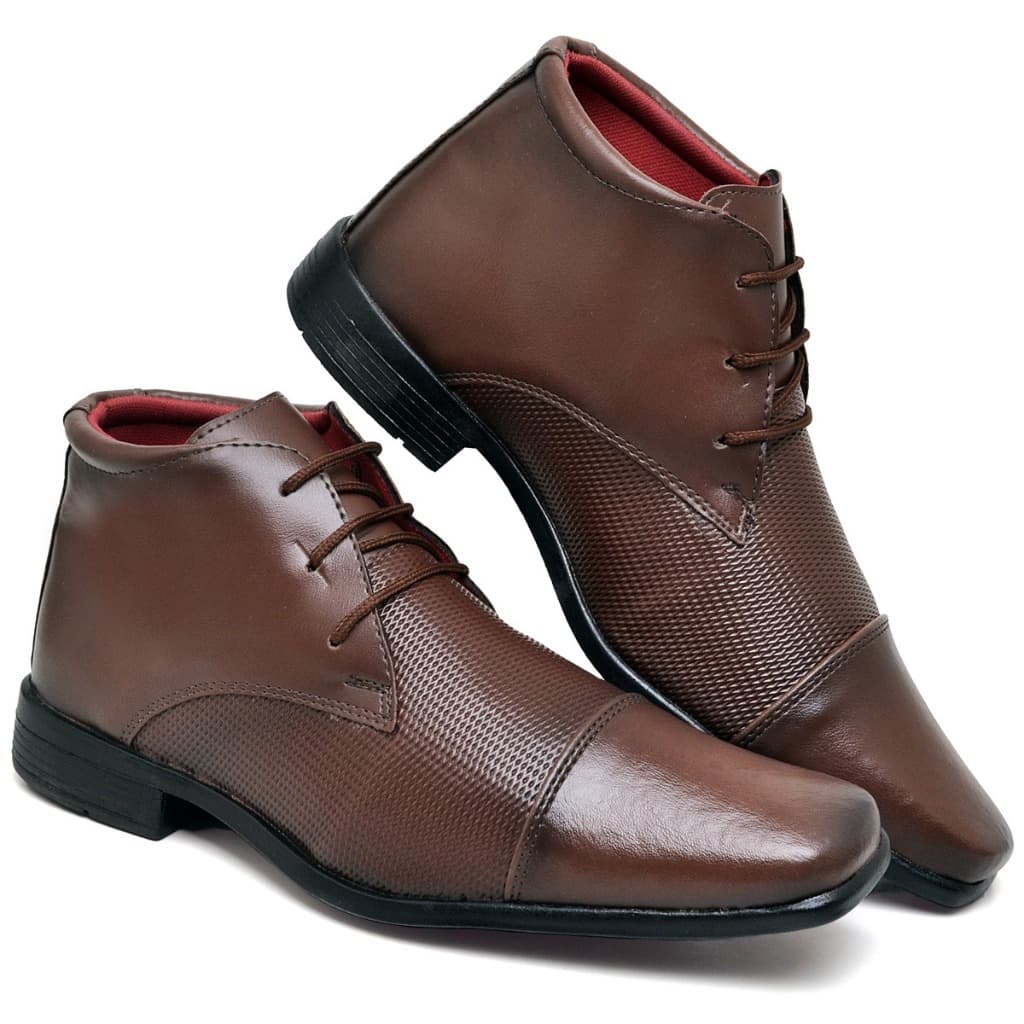 Bota Masculina Social Preto Marrom Couro Sintético Coturno Cano Médio Confortável Trabalho Festa