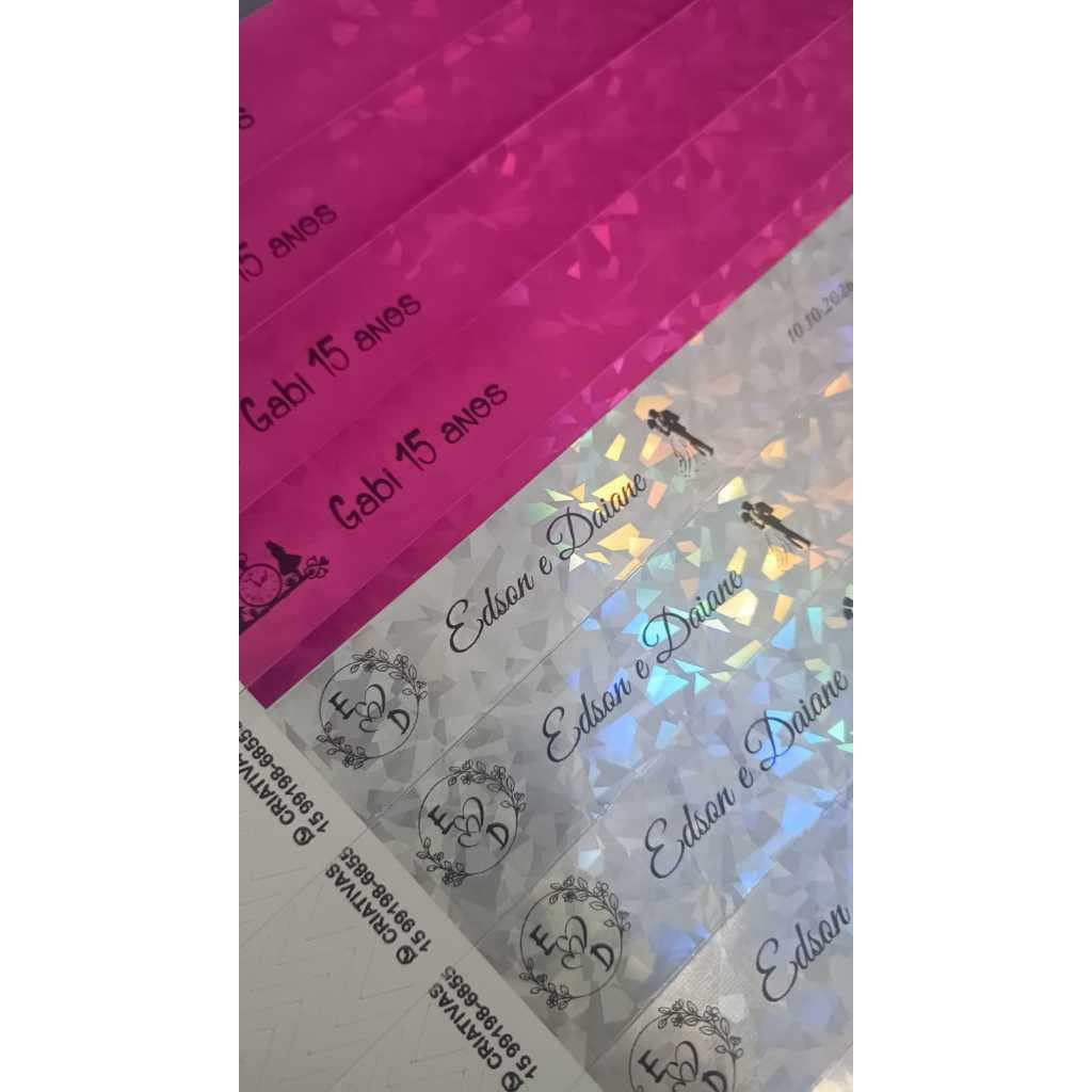 Pulseira Personalizada de Identificação HOLOGRÁFICA Carnaval Festa Show Balada Aniversário Casamento Congresso 15 anos