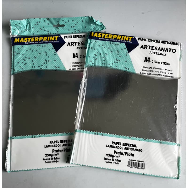 Papel Laminado Lamicote Prata 250g A4 Masterprint | 20, 30 ou 50 Folhas | Papel Especial para Artesanato