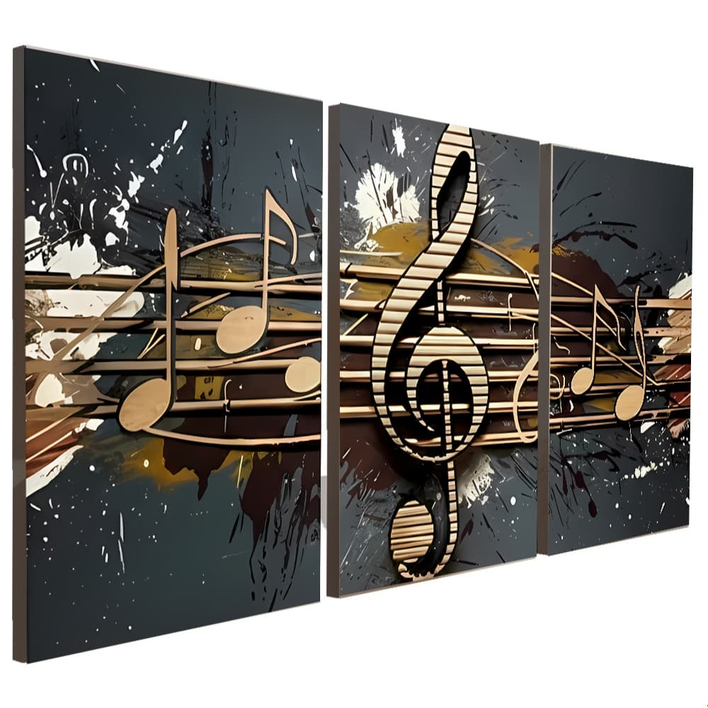 Quadros Decorativos 3 Peças Notas Músicas Pintura Casa Sala Quarto Decoração Parede