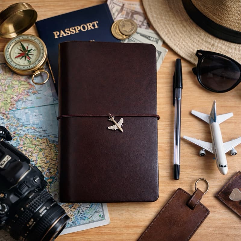 Caderno de Couro Traveler A6 Midori Capa de Couro com 3 Cadernos Internos