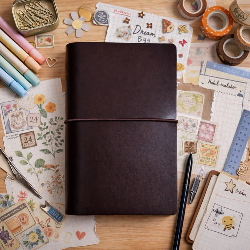 kit caderno com capa couro traveler A6 de bolso viagem bullet journal kit com 3 cadernos