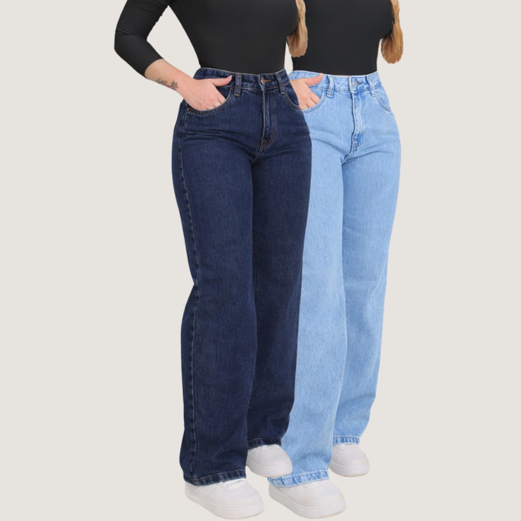 Calça Wide Leg Feminina 100% Algodão Premium Confortável Street Casual Sarja Leve - Opção de compra com 1, 2 ou 3 peças