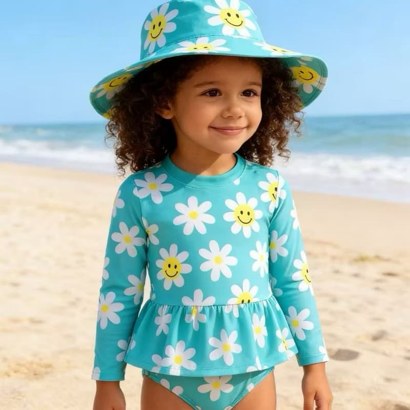 Maiô infantil Com Chapéu Manga Longa Menina Proteção Solar Uv 50 Maio