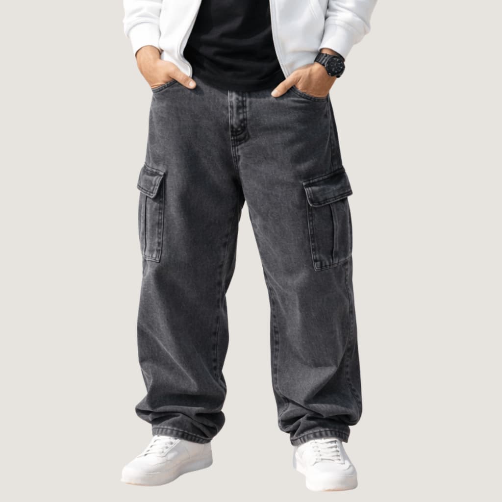 Calça Cargo Estonada Cinza Grafite Masculina Plus Size Bolsos Laterais Casual Streetwear Tamanhos 50 ao 56