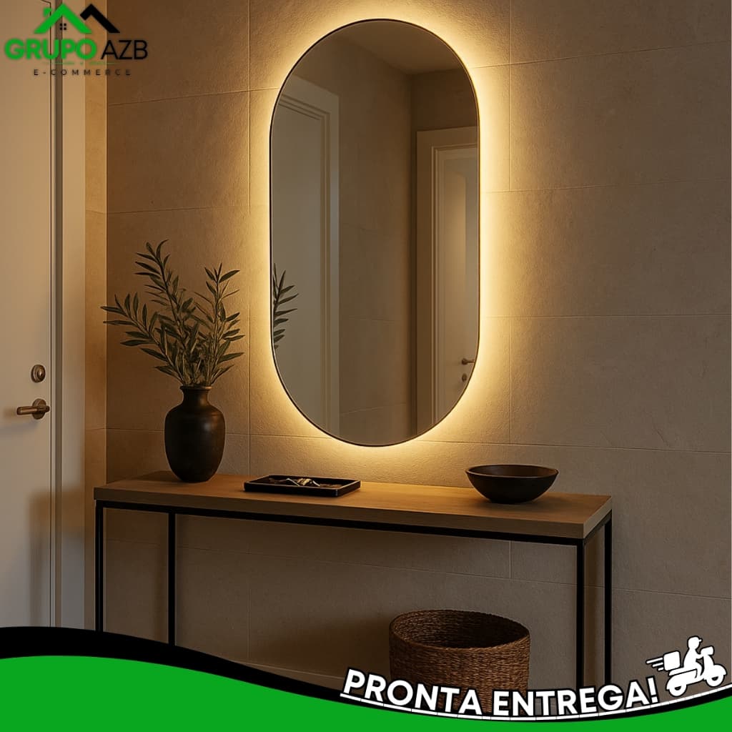 Espelho Grande de Parede Com Led Retroiluminado Luxo de Banheiro Closet Hall - Envio Imediato