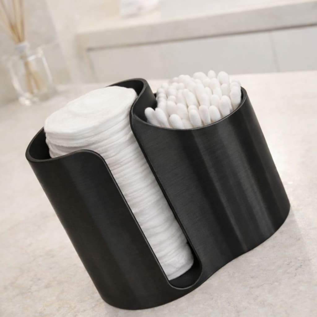 Organizador de Algodão e Cotonetes Preto Minimalista para Banheiro e Maquiagem