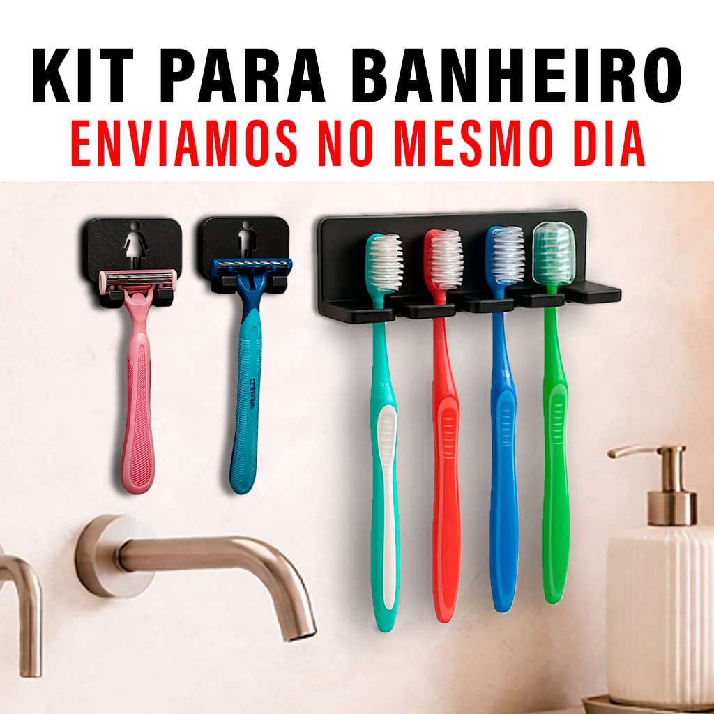 Kit Acessórios Para Banheiro 02 Suporte de Gilete Masculino e Feminino + Suporte Para 04 Escovas