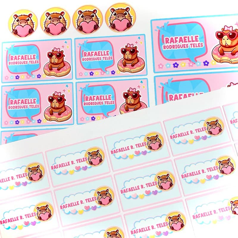 Kit 60 Etiquetas Escolares Personalizada CAPIVARA| Etiqueta Adesiva-Material Escolar